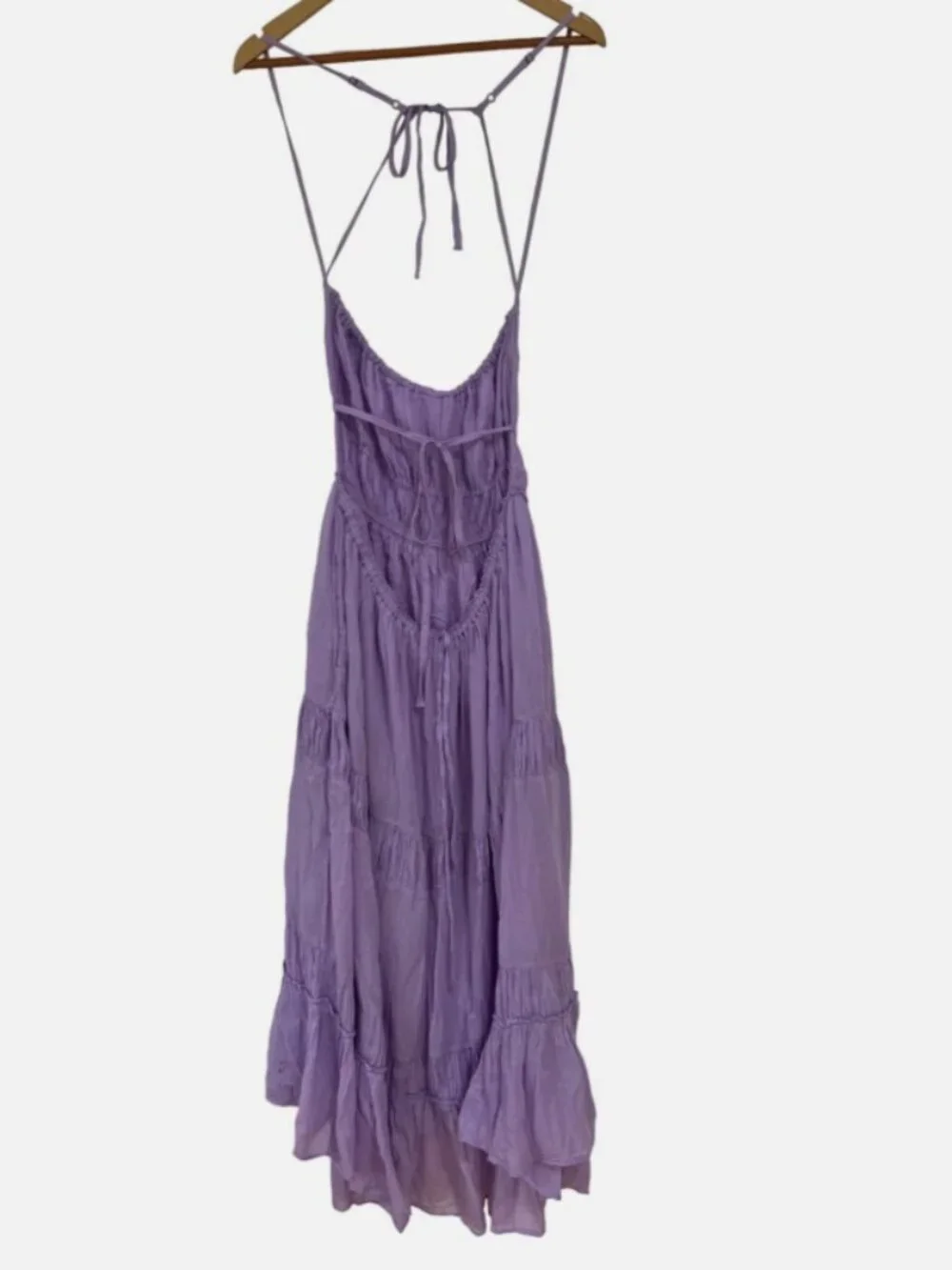 Free People Taking Sides Maxi Dress Candy Lilac Lavender Ruffle Tie Open Back